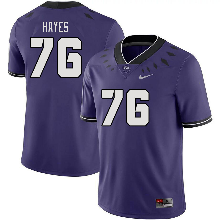 Men #76 Garrett Hayes TCU Horned Frogs 2023 College Footbal Jerseys Stitched-Purple - Click Image to Close
